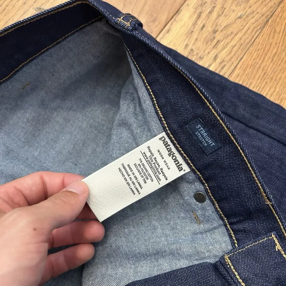 NEW Patagonia Flannel Lined Performance Straight Stretch Dark Wash Jeans 35x32